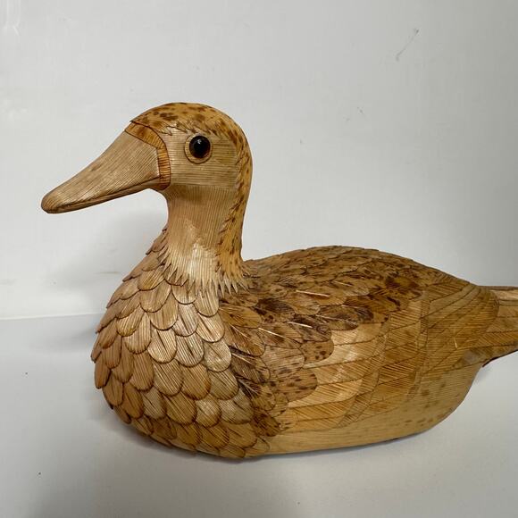 Vintage Shanghai Handicrafts Wooden Corn Husk Duck Handmade Art Decor Wicker - Picture 2 of 8